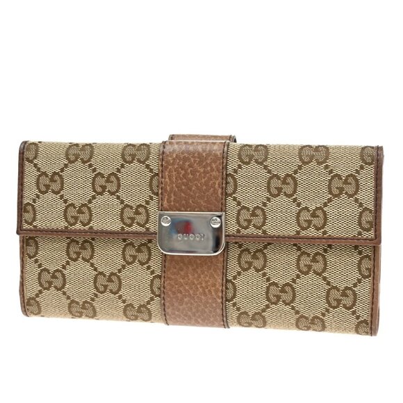 GUCCI Logo GG Pattern Long Wallet Canvas Leather Brown SHW 68EF217 - Picture 1 of 16